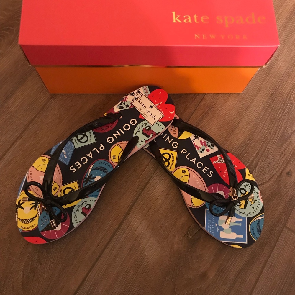 Kate Spade Womens Black Nova Flip Flops sz8 NEW
